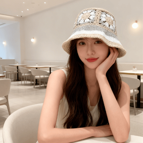 Modern "Azure Flora" Crochet Bucket Hat