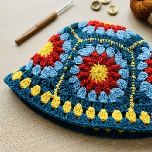 Modern "Azure Flora" Crochet Bucket Hat