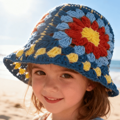 Modern "Azure Flora" Crochet Bucket Hat