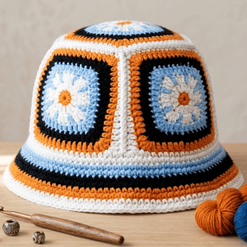 Modern "Azure Flora" Crochet Bucket Hat