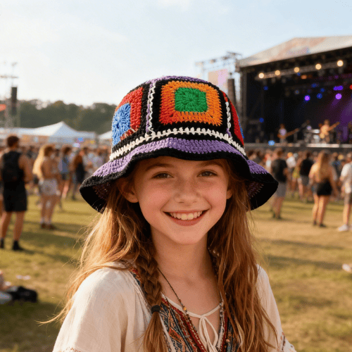 Modern "Azure Flora" Crochet Bucket Hat