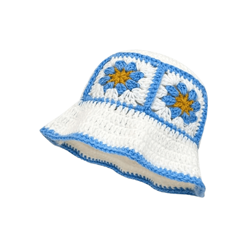 Modern "Azure Flora" Crochet Bucket Hat