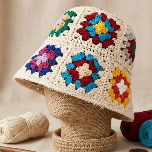 Modern "Azure Flora" Crochet Bucket Hat