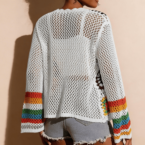 Modern "Granny-Square" Crochet Cardigan – Vibrant Floral Boho Knit