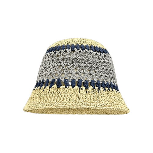 Modern "Coastal Flora" Crochet Bucket Hat – Handmade Stripe Floral Sun Hat