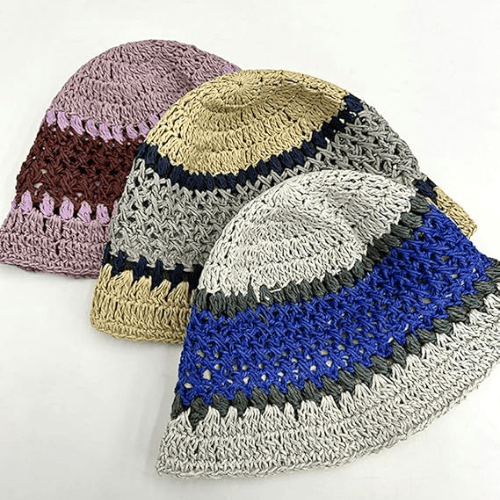 Modern "Coastal Flora" Crochet Bucket Hat – Handmade Stripe Floral Sun Hat