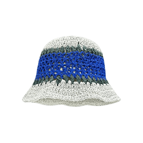 Modern "Coastal Flora" Crochet Bucket Hat – Handmade Stripe Floral Sun Hat