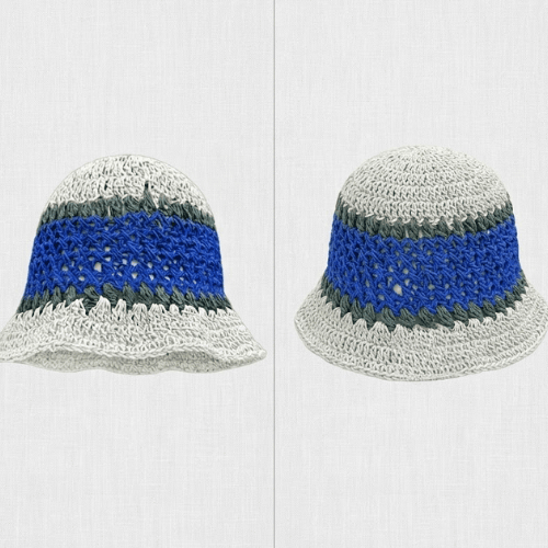 Modern "Coastal Flora" Crochet Bucket Hat – Handmade Stripe Floral Sun Hat