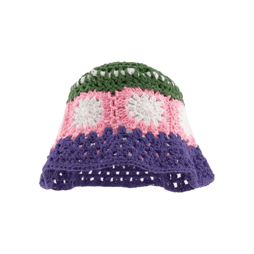 Modern "Coastal Flora" Crochet Bucket Hat – Handmade Stripe Floral Sun Hat