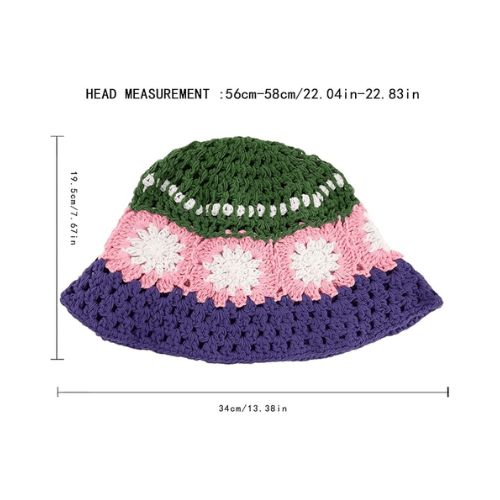 Modern "Coastal Flora" Crochet Bucket Hat – Handmade Stripe Floral Sun Hat