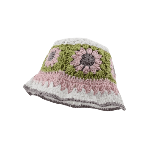 Modern "Coastal Flora" Crochet Bucket Hat – Handmade Stripe Floral Sun Hat