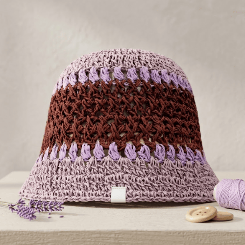 Modern "Coastal Flora" Crochet Bucket Hat – Handmade Stripe Floral Sun Hat