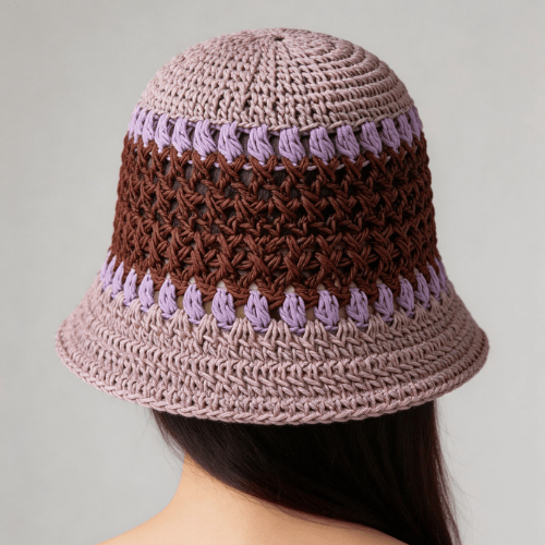 Modern "Coastal Flora" Crochet Bucket Hat – Handmade Stripe Floral Sun Hat