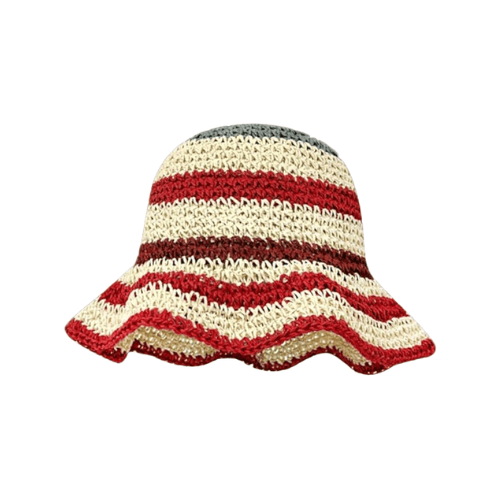 Modern "Coastal Flora" Crochet Bucket Hat – Handmade Stripe Floral Sun Hat