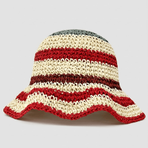 Modern "Coastal Flora" Crochet Bucket Hat – Handmade Stripe Floral Sun Hat