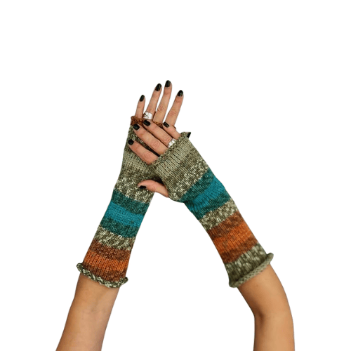 Modern "Prism Knit" Fingerless Gloves – Handmade Wool Blend Winter Hand Warmers