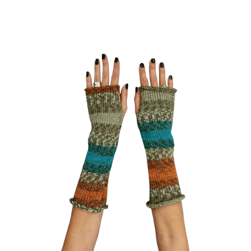 Modern "Prism Knit" Fingerless Gloves – Handmade Wool Blend Winter Hand Warmers