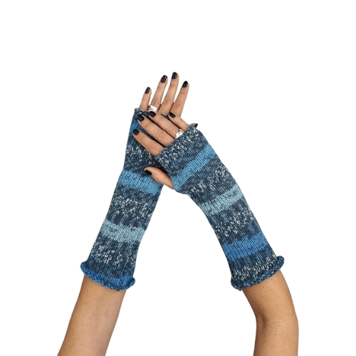Modern "Prism Knit" Fingerless Gloves – Handmade Wool Blend Winter Hand Warmers