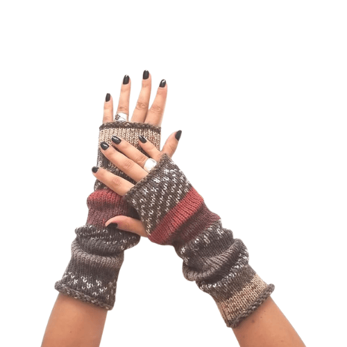 Modern "Prism Knit" Fingerless Gloves – Handmade Wool Blend Winter Hand Warmers