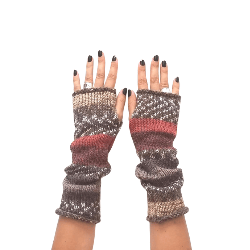 Modern "Prism Knit" Fingerless Gloves – Handmade Wool Blend Winter Hand Warmers
