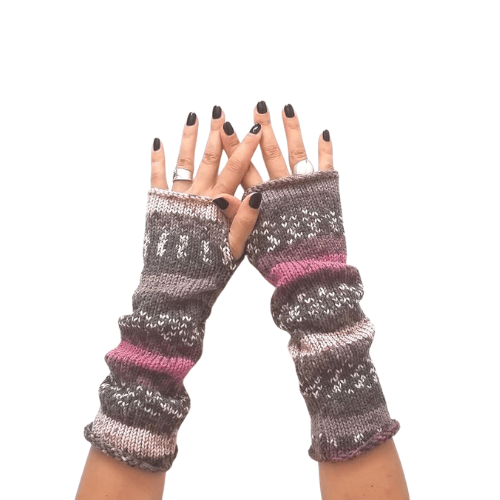 Modern "Prism Knit" Fingerless Gloves – Handmade Wool Blend Winter Hand Warmers