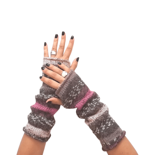 Modern "Prism Knit" Fingerless Gloves – Handmade Wool Blend Winter Hand Warmers