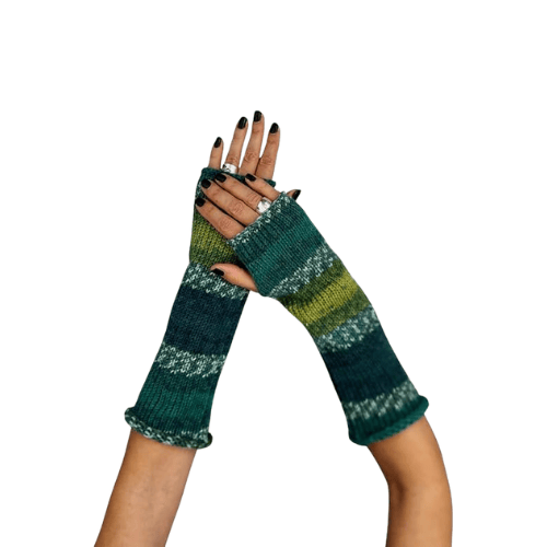 Modern "Prism Knit" Fingerless Gloves – Handmade Wool Blend Winter Hand Warmers