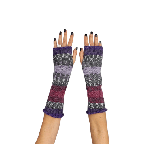 Modern "Prism Knit" Fingerless Gloves – Handmade Wool Blend Winter Hand Warmers