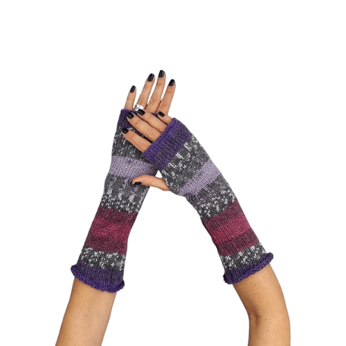 Modern "Prism Knit" Fingerless Gloves – Handmade Wool Blend Winter Hand Warmers