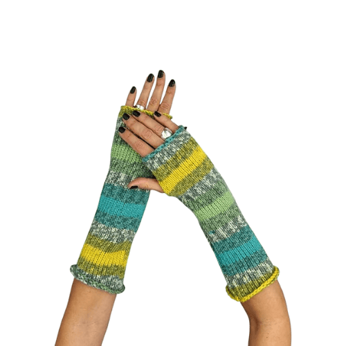 Modern "Prism Knit" Fingerless Gloves – Handmade Wool Blend Winter Hand Warmers