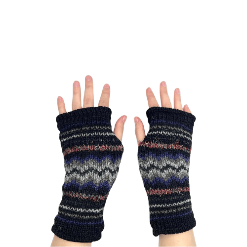 Hand-Knit Wool & Raw Silk – Ultra-Warm Fleece Lined Fingerless Mittens