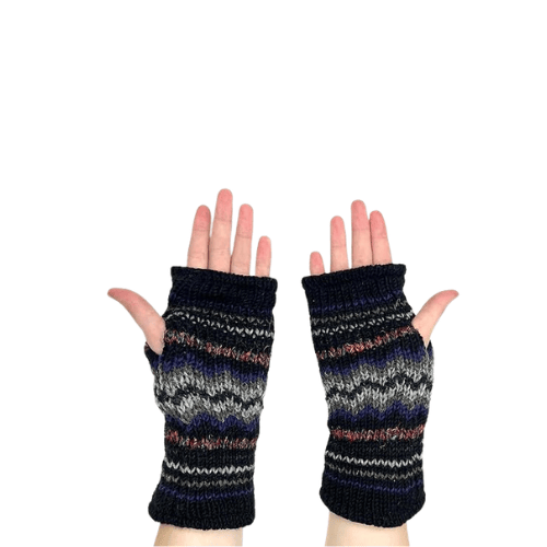 Hand-Knit Wool & Raw Silk – Ultra-Warm Fleece Lined Fingerless Mittens