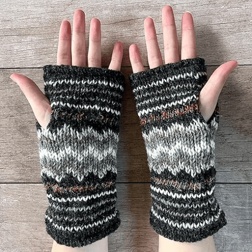 Hand-Knit Wool & Raw Silk – Ultra-Warm Fleece Lined Fingerless Mittens