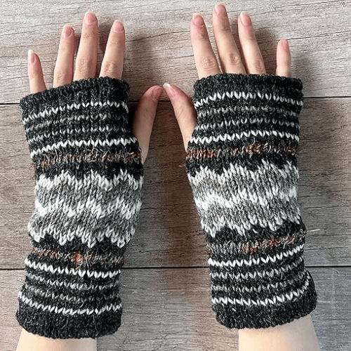 Hand-Knit Wool & Raw Silk – Ultra-Warm Fleece Lined Fingerless Mittens