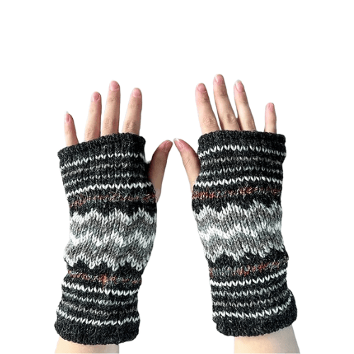 Hand-Knit Wool & Raw Silk – Ultra-Warm Fleece Lined Fingerless Mittens
