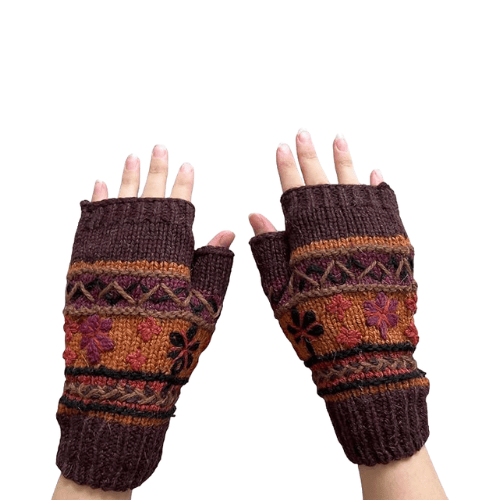 Hand-Knit Wool & Raw Silk – Ultra-Warm Fleece Lined Fingerless Mittens