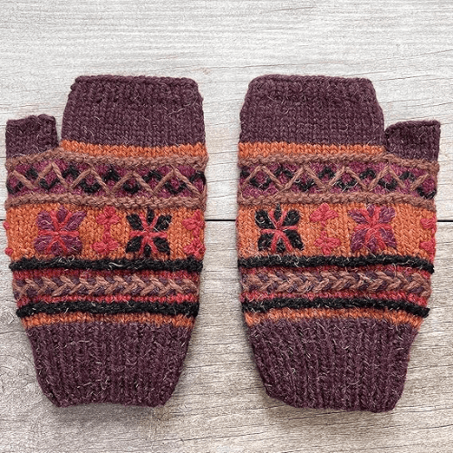 Hand-Knit Wool & Raw Silk – Ultra-Warm Fleece Lined Fingerless Mittens