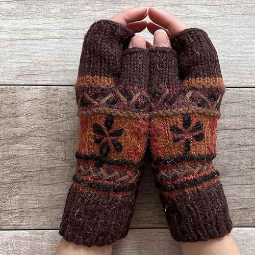 Hand-Knit Wool & Raw Silk – Ultra-Warm Fleece Lined Fingerless Mittens