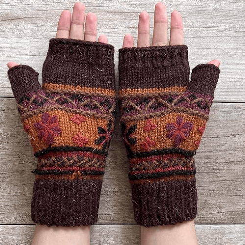 Hand-Knit Wool & Raw Silk – Ultra-Warm Fleece Lined Fingerless Mittens