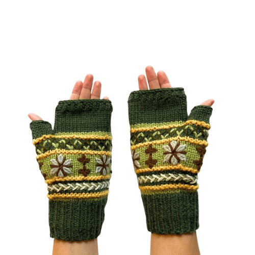 Hand-Knit Wool & Raw Silk – Ultra-Warm Fleece Lined Fingerless Mittens
