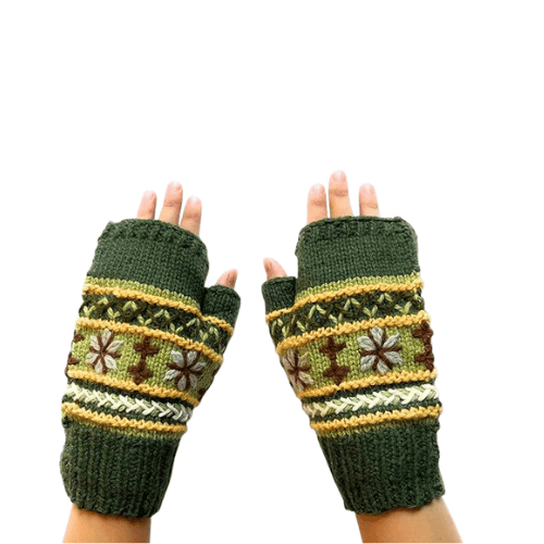Hand-Knit Wool & Raw Silk – Ultra-Warm Fleece Lined Fingerless Mittens