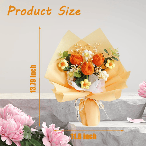 Handmade Crochet Sunflower & Tulip Bouquet – Artisan Knitted Floral Arrangement
