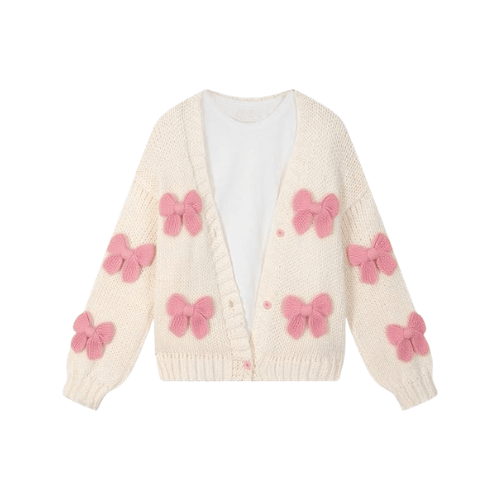 Women’s "Berry Sweet" Embroidered Cardigan – Kawaii V-Neck Chunky Knit