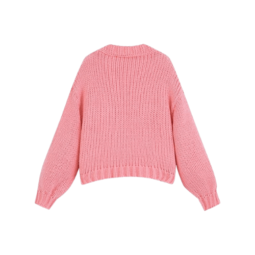 Women’s "Berry Sweet" Embroidered Cardigan – Kawaii V-Neck Chunky Knit
