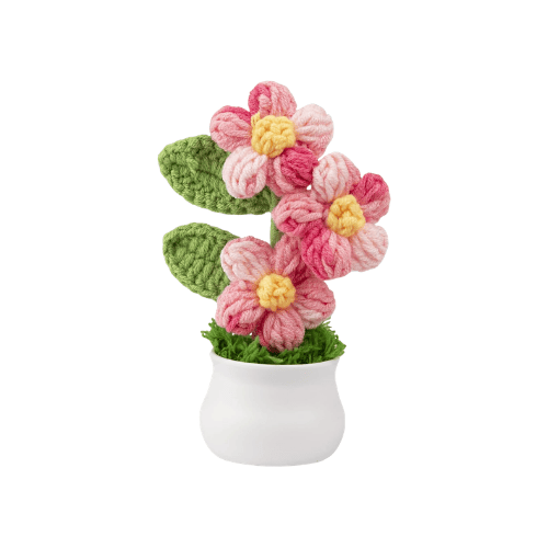 Handmade "Puff Bloom" Crochet Potted Plant – Gradient Colorful Knitted Flower