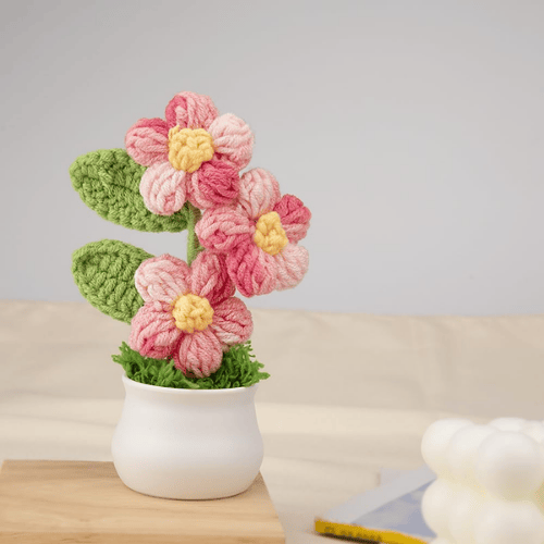 Handmade "Puff Bloom" Crochet Potted Plant – Gradient Colorful Knitted Flower