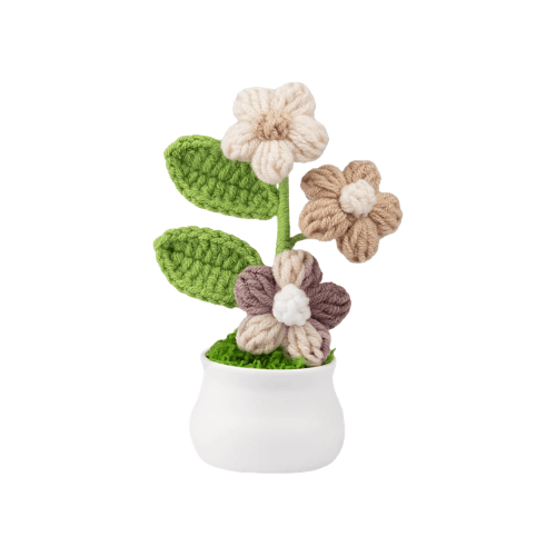 Handmade "Puff Bloom" Crochet Potted Plant – Gradient Colorful Knitted Flower
