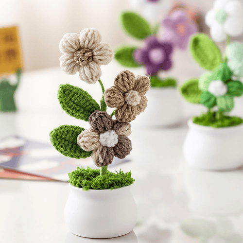 Handmade "Puff Bloom" Crochet Potted Plant – Gradient Colorful Knitted Flower