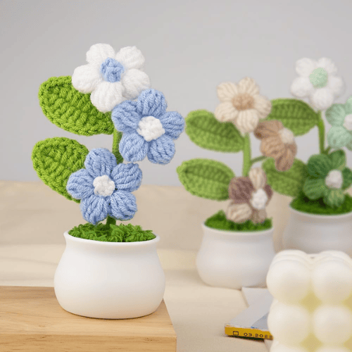 Handmade "Puff Bloom" Crochet Potted Plant – Gradient Colorful Knitted Flower