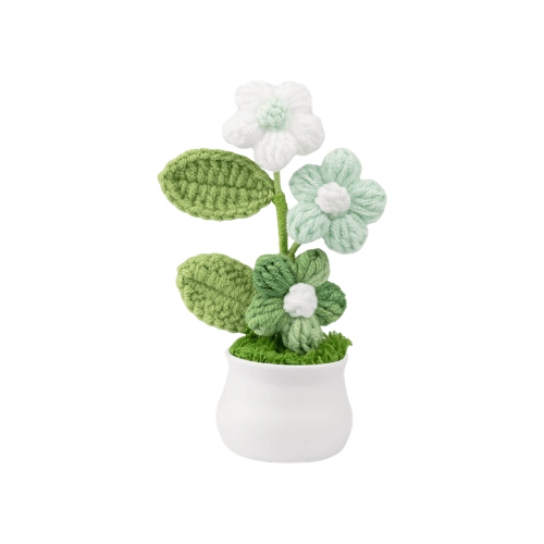 Handmade "Puff Bloom" Crochet Potted Plant – Gradient Colorful Knitted Flower
